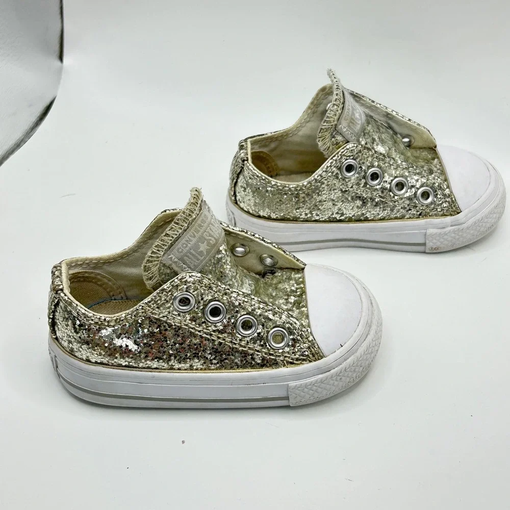 Converse Chuck Taylor All Star Infant 4‎ Gold Glitter Low Top Sneakers 759217C